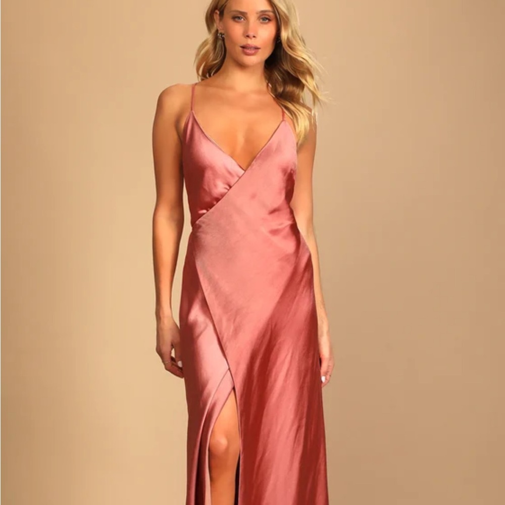Satin Slip Maxi Dress in Rose
